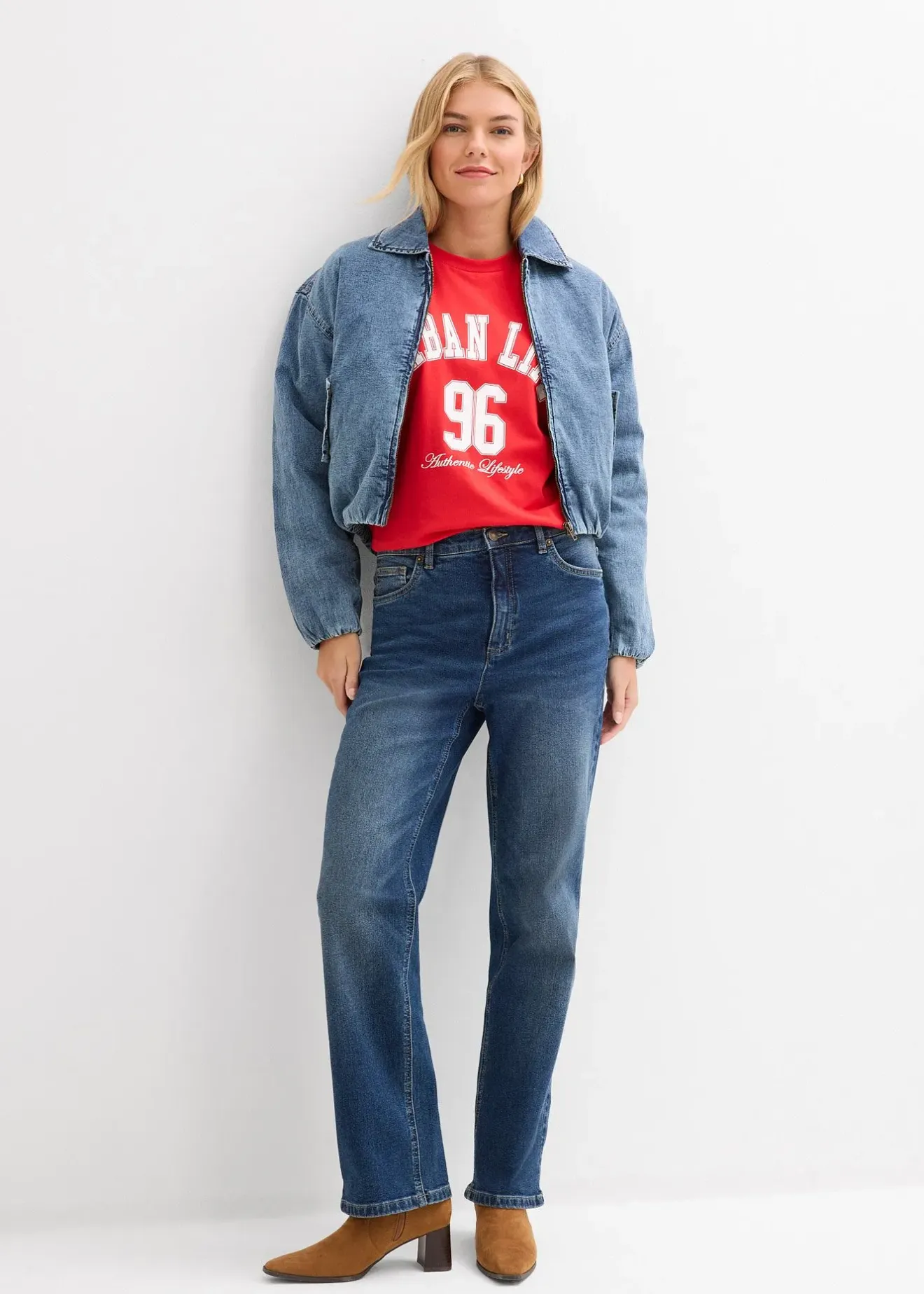 bonprix Jean large et droit, taille haute|Femme Jeans|Tailles Petite