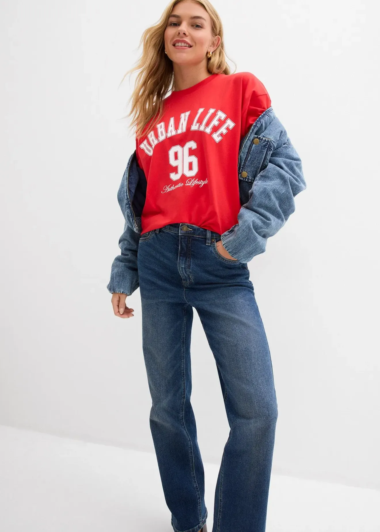 bonprix Jean large et droit, taille haute|Femme Jeans|Tailles Petite