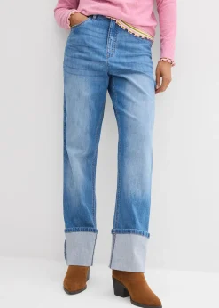 Femme bonprix Jeans|Jean large et droit, taille haute