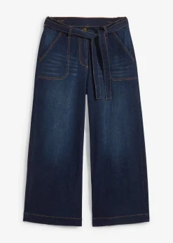 Femme bonprix Jeans|Jean large raccourci, taille haute élastiquée