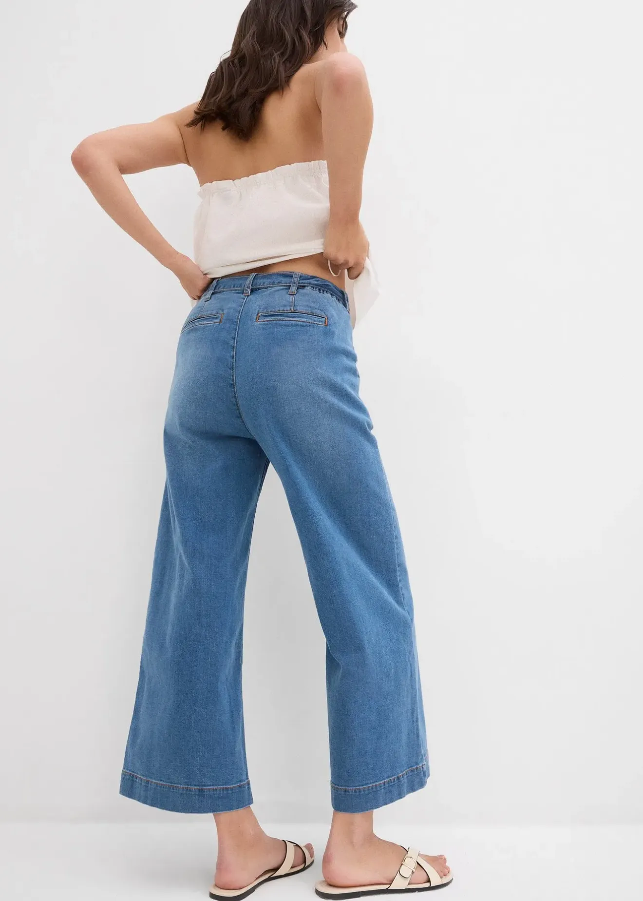 bonprix Jean large raccourci, taille haute élastiquée|Femme Jeans