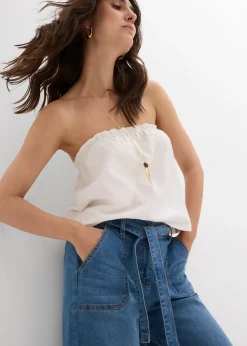 bonprix Jean large raccourci, taille haute élastiquée|Femme Jeans