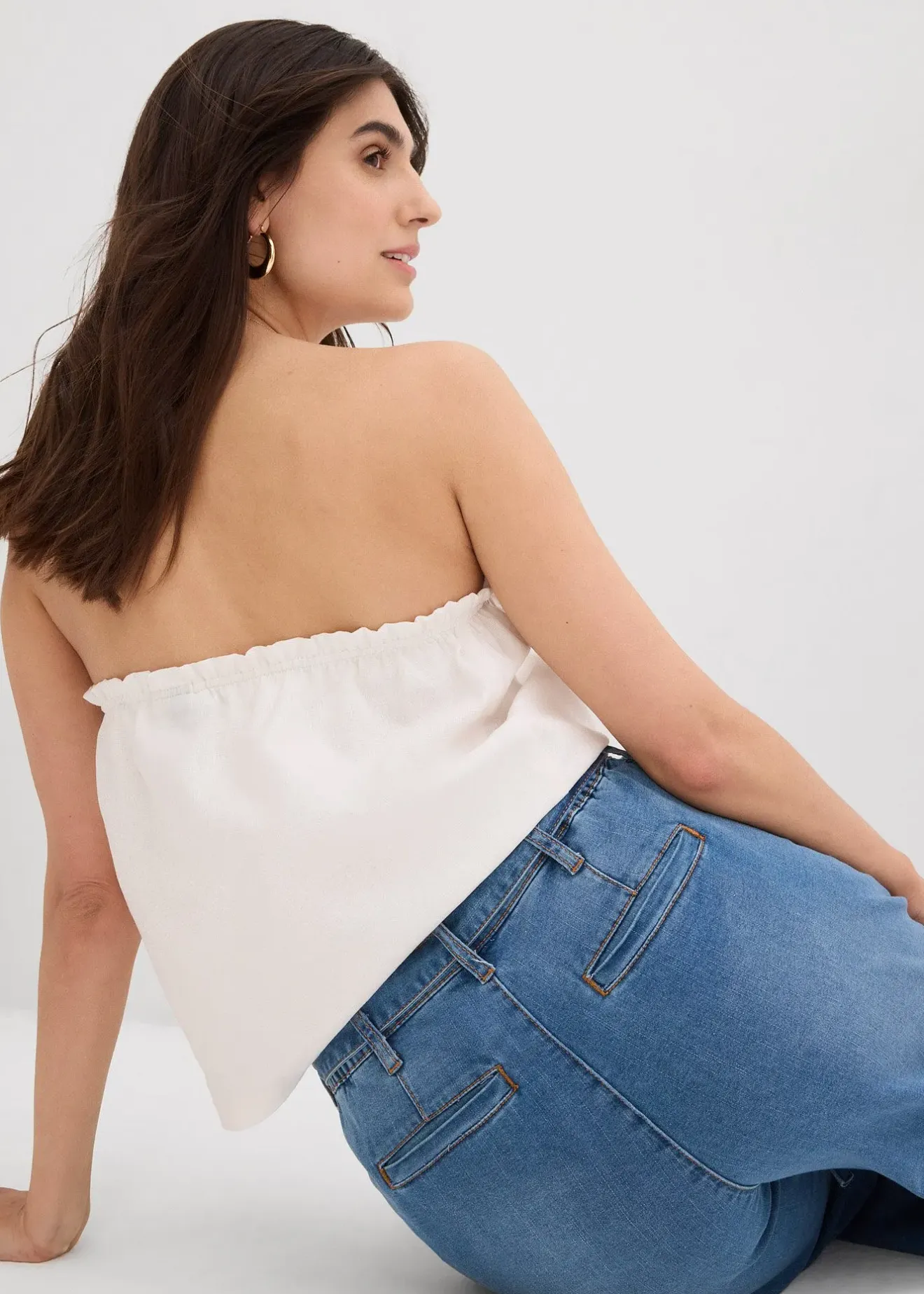 bonprix Jean large raccourci, taille haute élastiquée|Femme Jeans