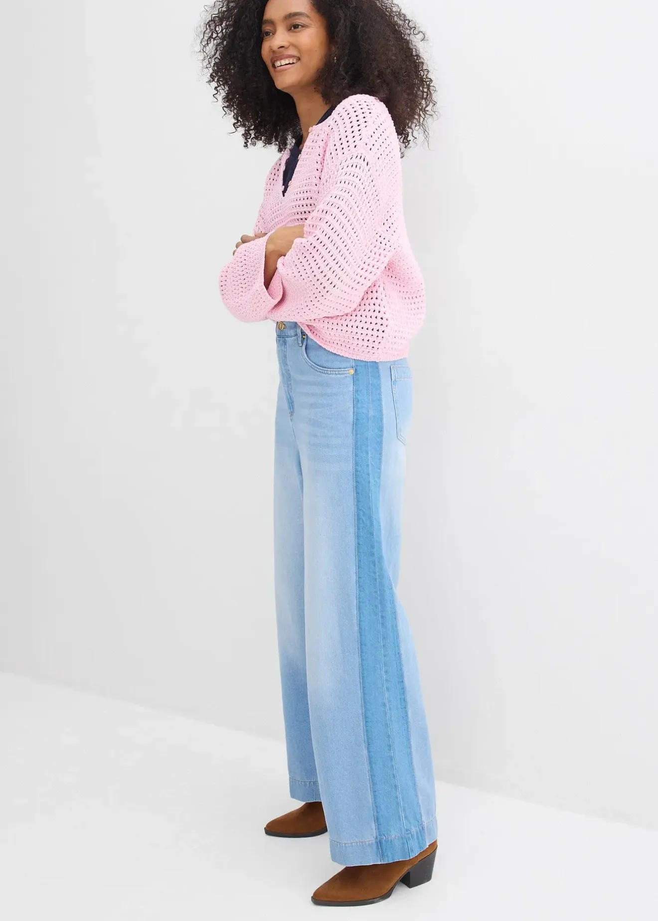 Femme bonprix Jeans|Jean large taille haute, coton