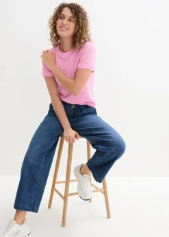 Femme bonprix Jeans|Jean large, taille haute et élastiquée
