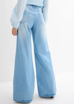 Femme bonprix Jeans|Jean large, taille haute et élastiquée