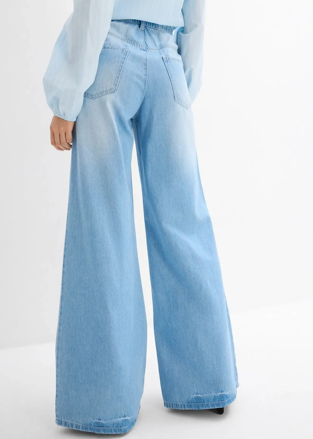 Femme bonprix Jeans|Jean large, taille haute et élastiquée