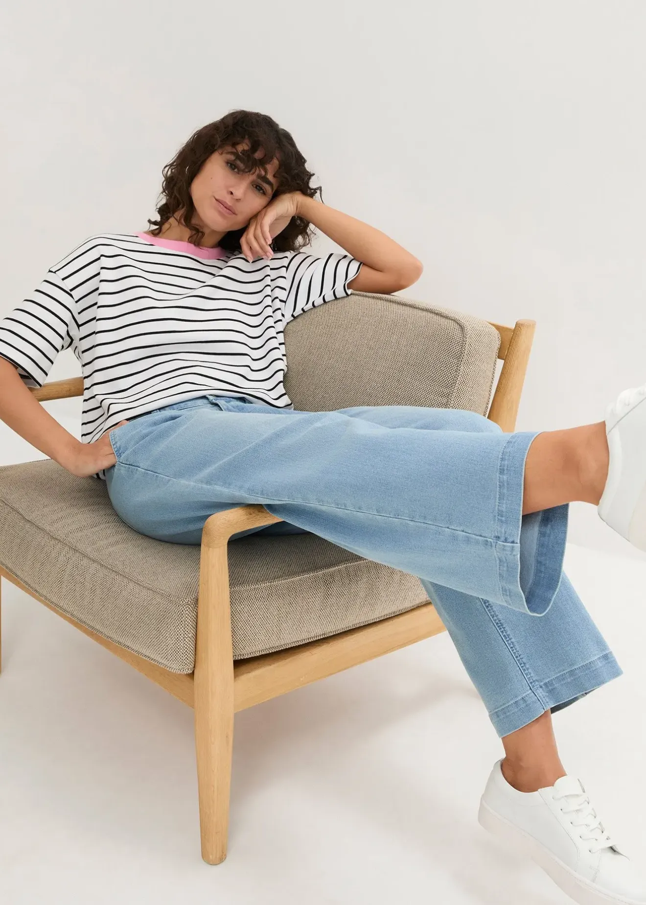 Femme bonprix Jeans|Jean large, taille haute et élastiquée