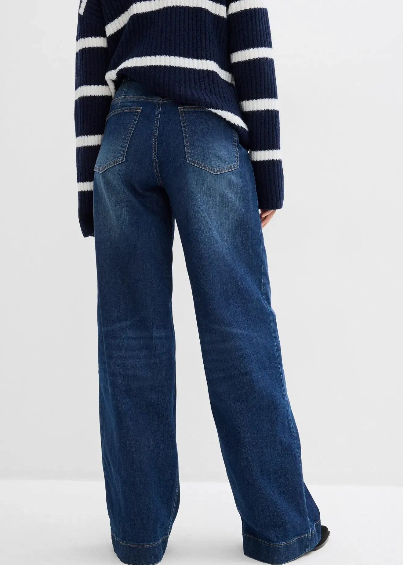 bonprix Jean large taille haute élastiquée, long|Femme Jeans|Tailles Petite