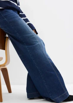 bonprix Jean large taille haute élastiquée, long|Femme Jeans|Tailles Petite