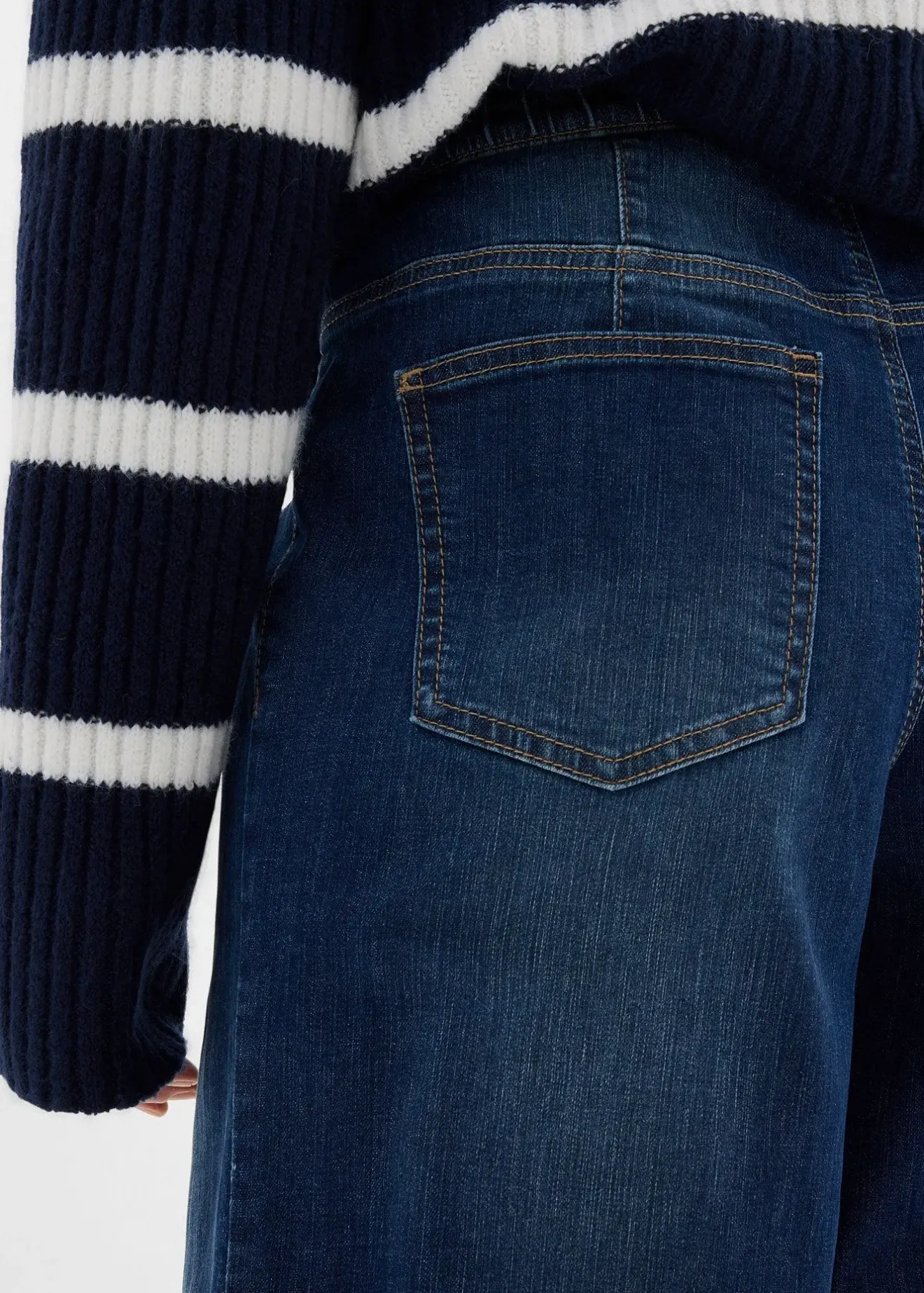 bonprix Jean large taille haute élastiquée, long|Femme Jeans|Tailles Petite