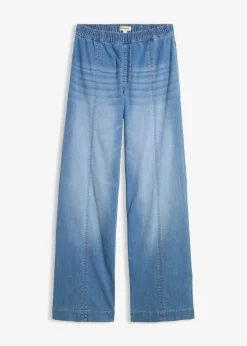 Femme bonprix Jeans|Tailles Petite|Jean large taille haute élastiquée, long