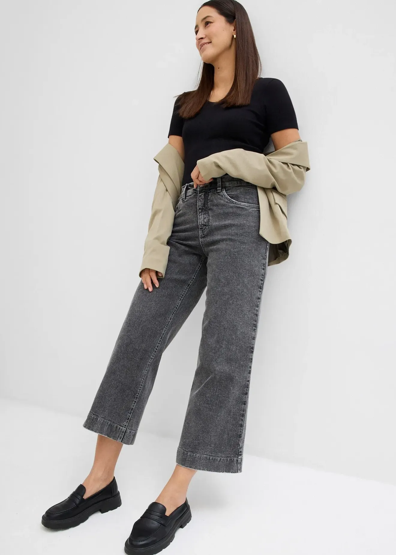 bonprix Jean large, taille haute, raccourci|Femme Jeans