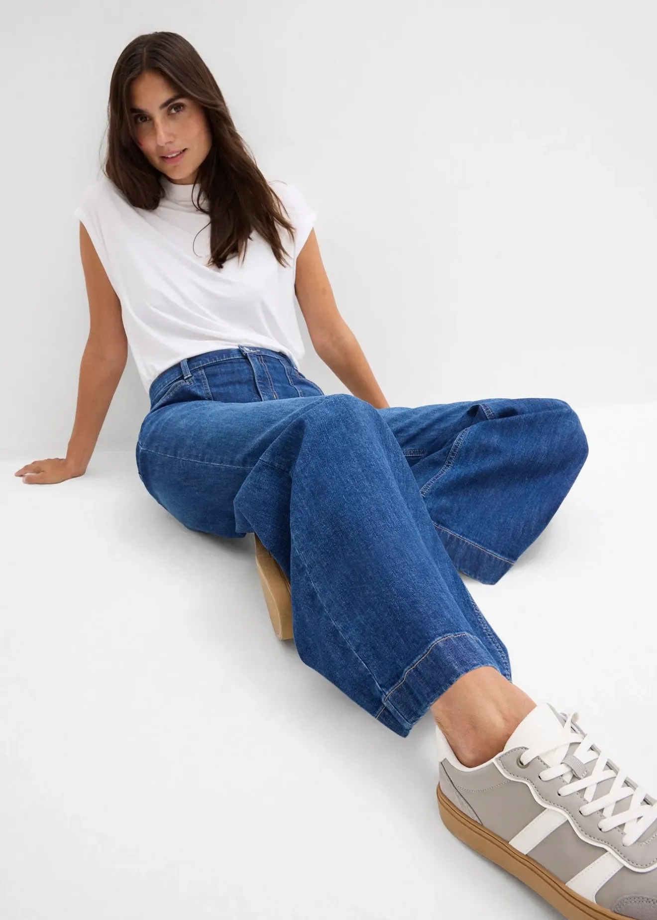 Femme bonprix Jeans|Jean large taille mi-haute avec poches plaquées