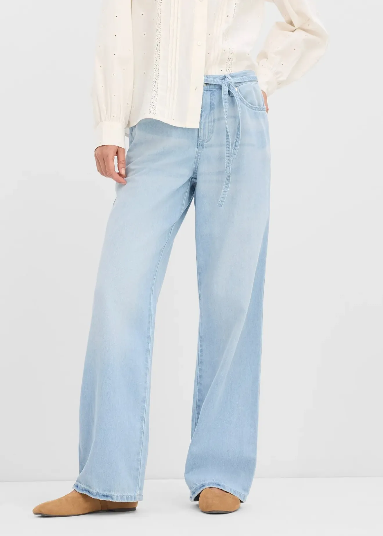 bonprix Jean large taille mi-haute avec ceinture|Femme Jeans|Tailles Petite