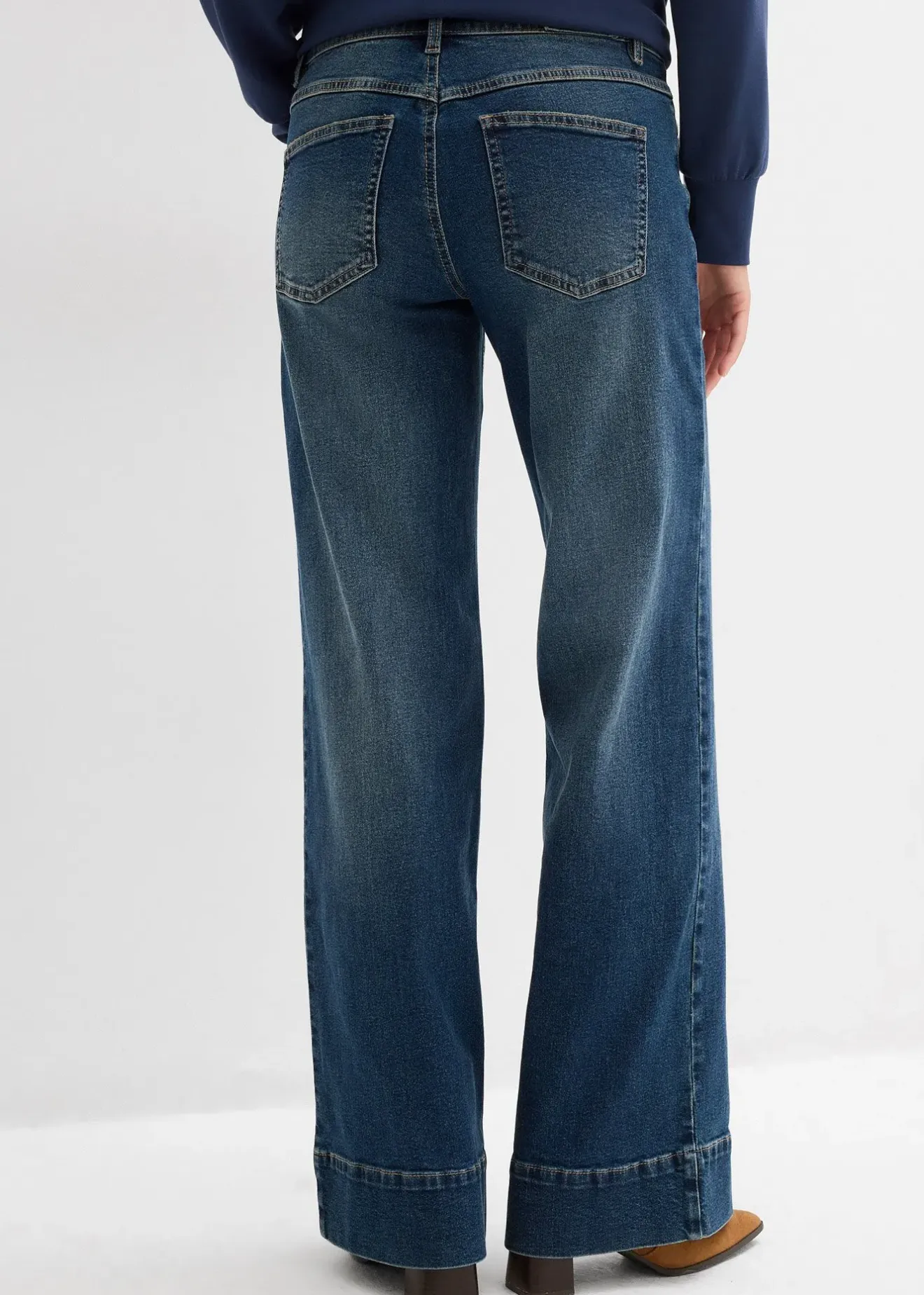 bonprix Jean large taille mi-haute, long|Femme Tailles Petite