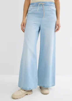 Femme bonprix Jeans|Jean large, taille mi-haute et élastiquée