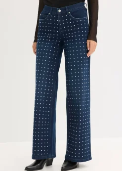 bonprix Jean large taille mi-haute avec strass|Femme Jeans