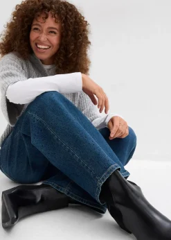 Femme bonprix Jeans|Jean large, taille mi-haute, avec strass