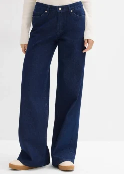 Femme bonprix Jeans|Jean large, taille mi-haute, peu extensible, longueur sol