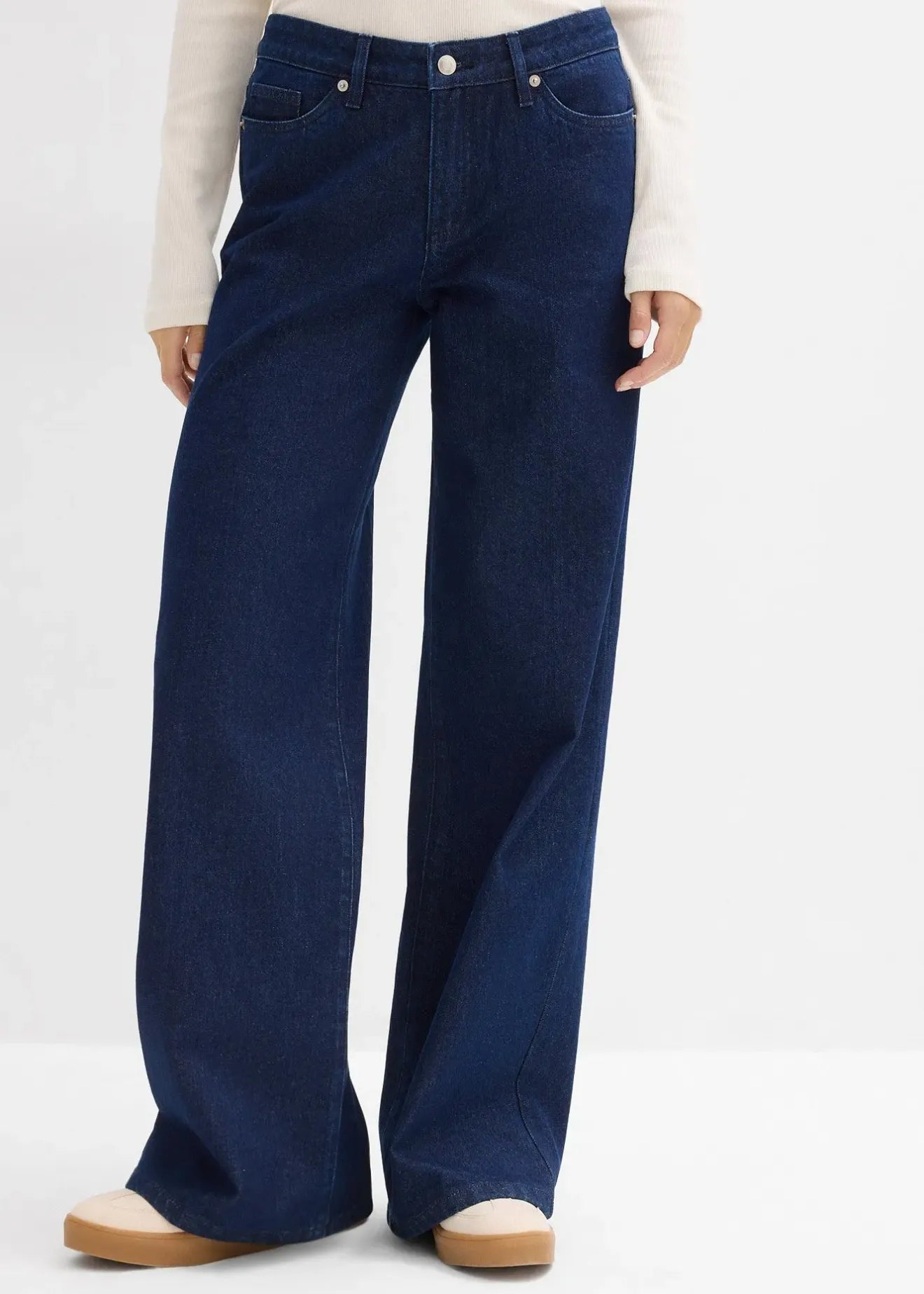 Femme bonprix Jeans|Jean large, taille mi-haute, peu extensible, longueur sol