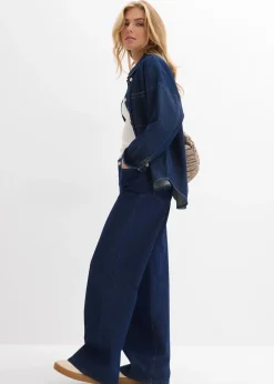 Femme bonprix Jeans|Jean large, taille mi-haute, peu extensible, longueur sol