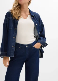 Femme bonprix Jeans|Jean large, taille mi-haute, peu extensible, longueur sol