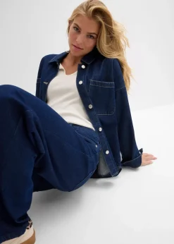 Femme bonprix Jeans|Jean large, taille mi-haute, peu extensible, longueur sol