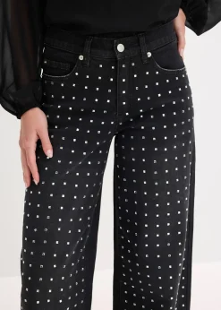bonprix Jean large taille mi-haute avec strass|Femme Jeans