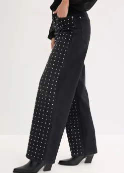 bonprix Jean large taille mi-haute avec strass|Femme Jeans