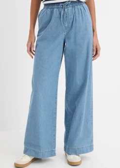 Femme bonprix Jeans|Jean large, taille mi-haute et élastiquée