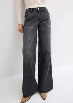 bonprix Jean large, taille mi-haute, peu extensible, longueur sol|Femme Jeans|Tailles Petite