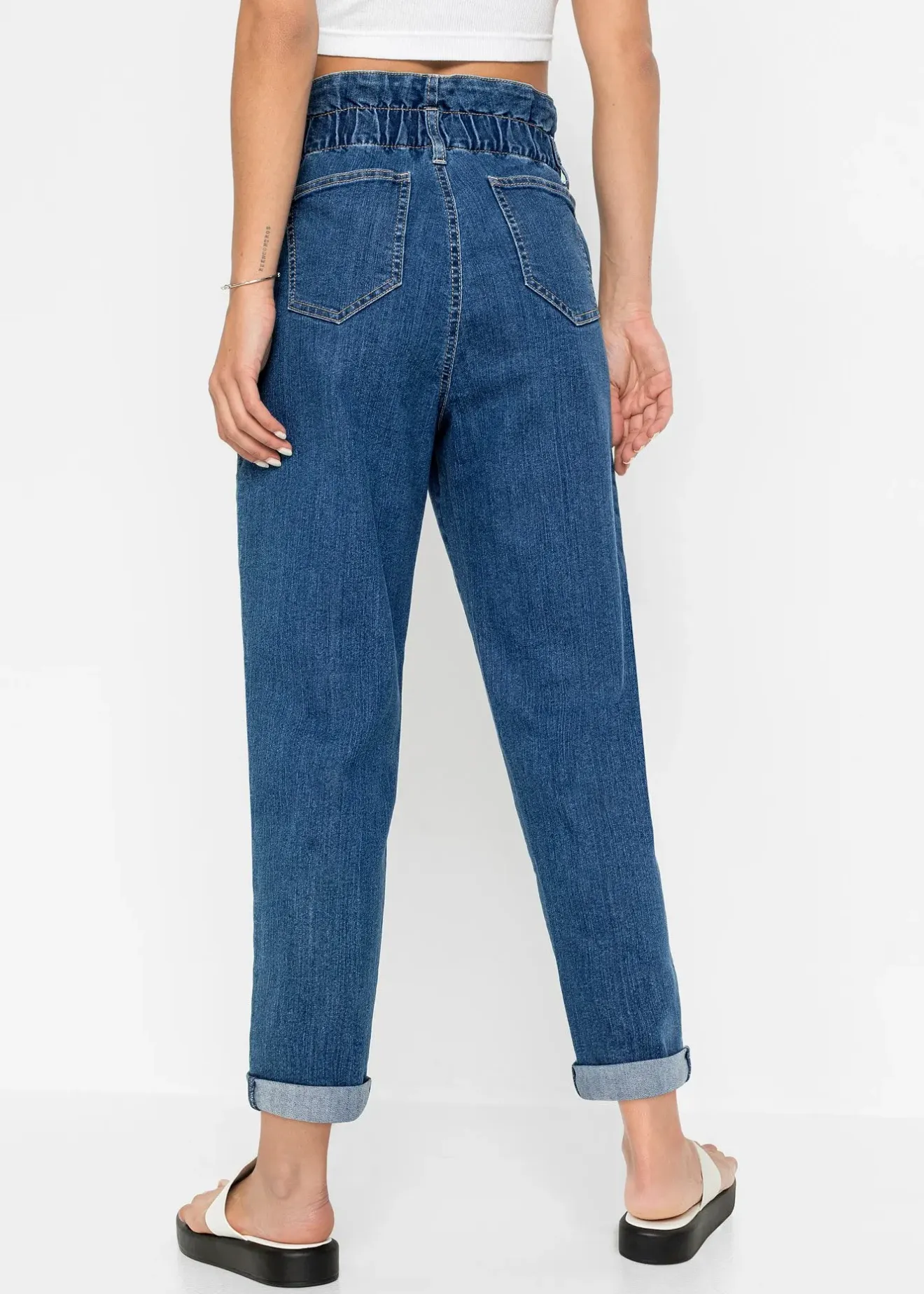 Femme bonprix Jeans|Jean mom extensible, taille haute