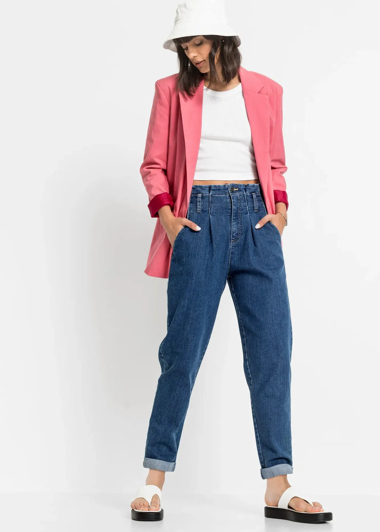 Femme bonprix Jeans|Jean mom extensible, taille haute