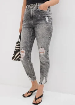 bonprix Jean Mom taille haute avec effets destroy|Femme Jeans