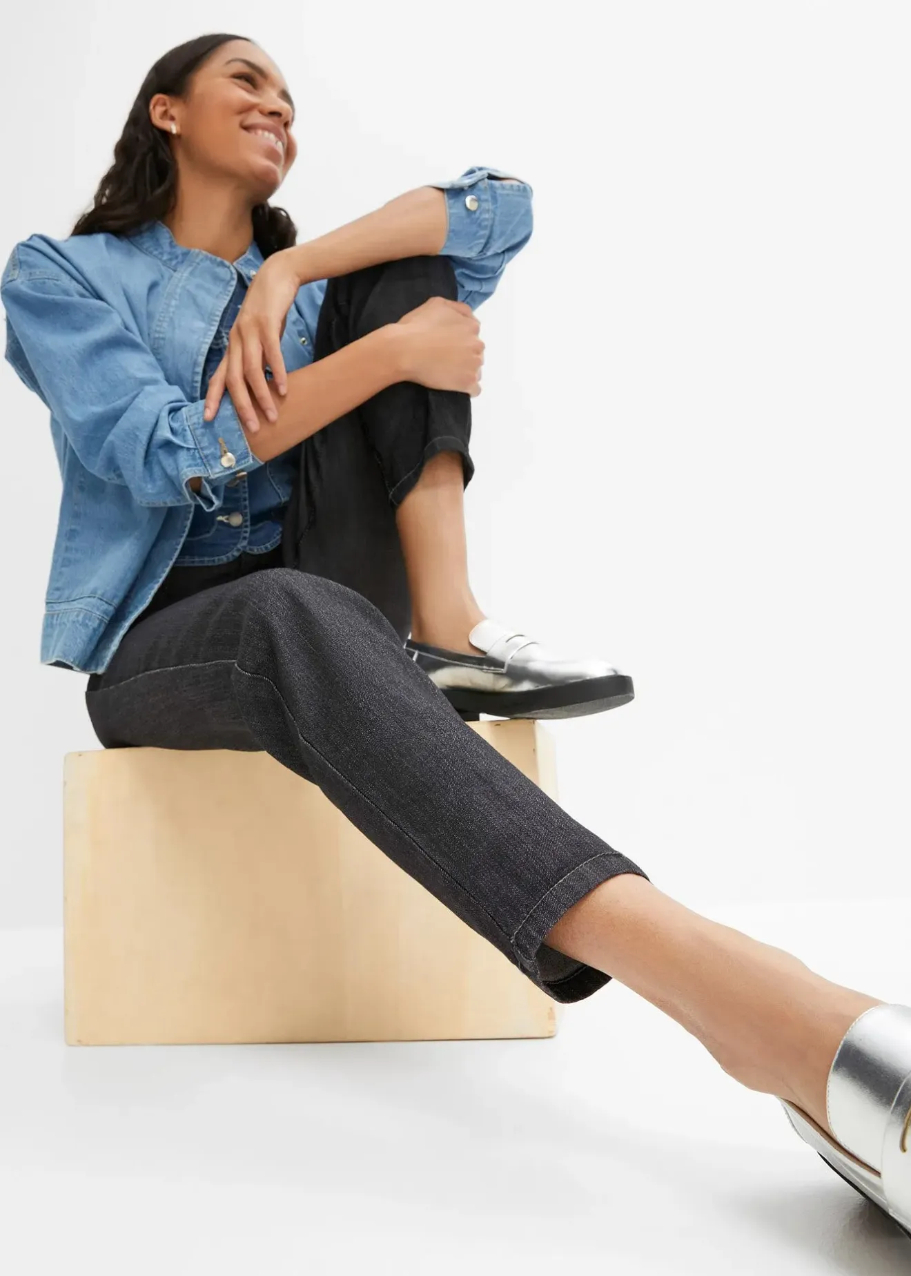 Femme bonprix Jeans|Jean mom taille haute, extensible