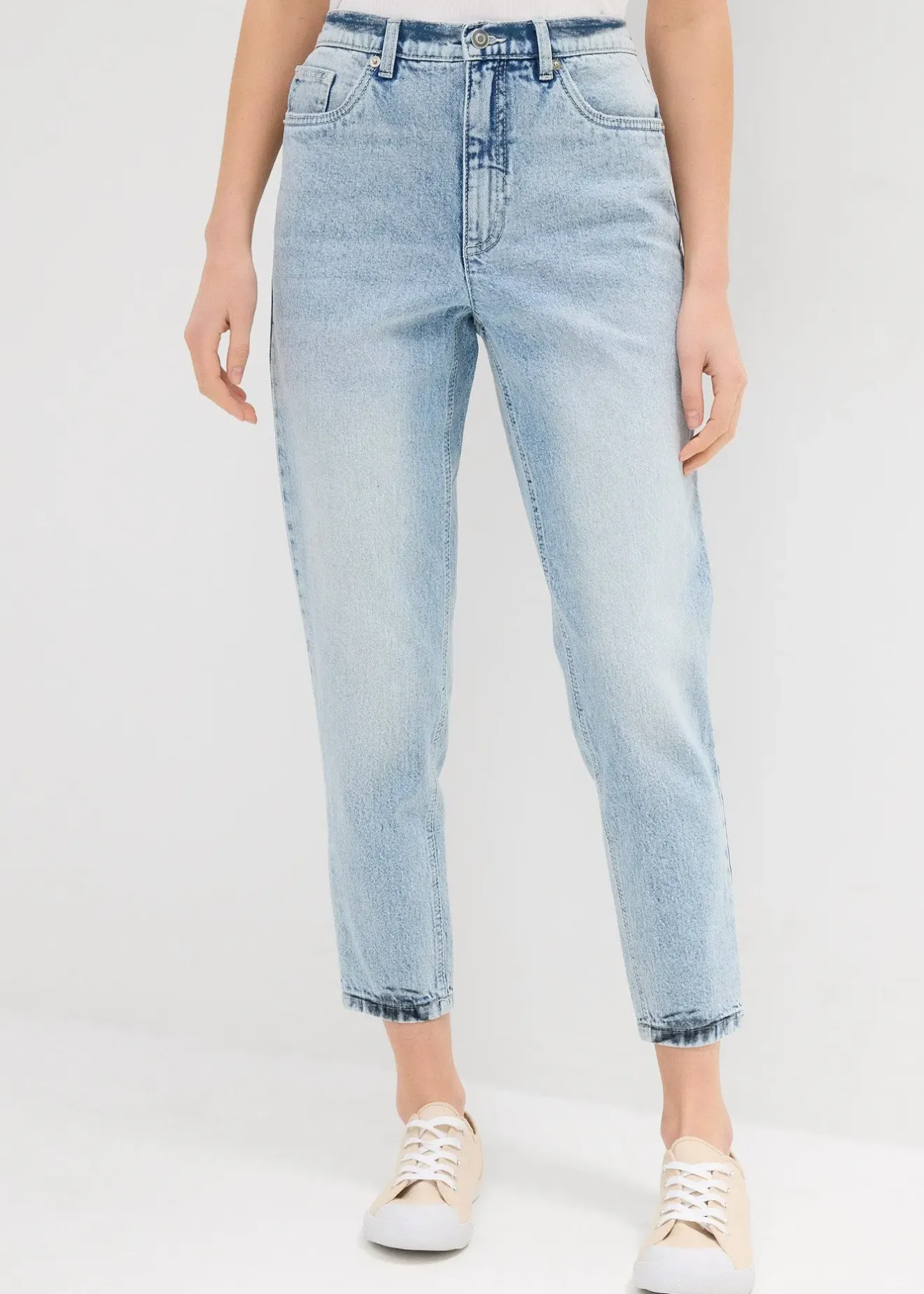 Femme bonprix Jeans|Jean mom taille haute, raccourci, peu extensible