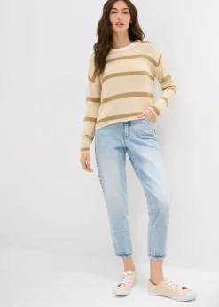 Femme bonprix Jeans|Jean mom taille haute, raccourci, peu extensible