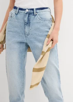 Femme bonprix Jeans|Jean mom taille haute, raccourci, peu extensible