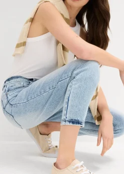 Femme bonprix Jeans|Jean mom taille haute, raccourci, peu extensible