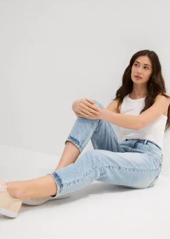 Femme bonprix Jeans|Jean mom taille haute, raccourci, peu extensible