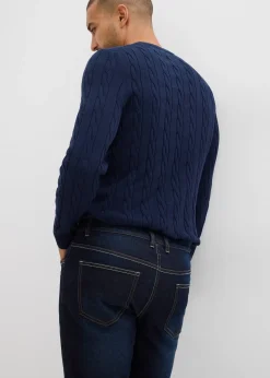 bonprix Jean regular extensible avec doublure chaude en jersey et taille élastiquée, droit|Homme Vêtements Thermiques|Jeans