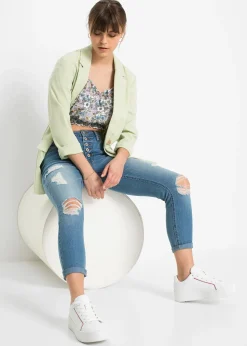 bonprix Jean skinny taille mi-haute, effets destroy|Femme Jeans