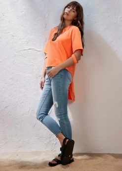 bonprix Jean skinny taille mi-haute, effets destroy|Femme Jeans