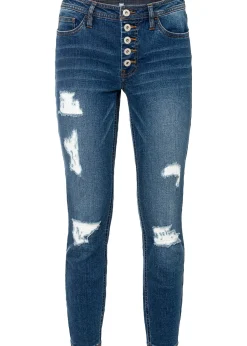Femme bonprix Jeans|Jean skinny taille mi-haute, effets destroy