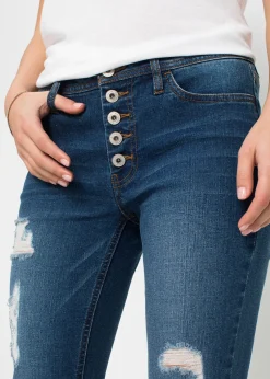 Femme bonprix Jeans|Jean skinny taille mi-haute, effets destroy