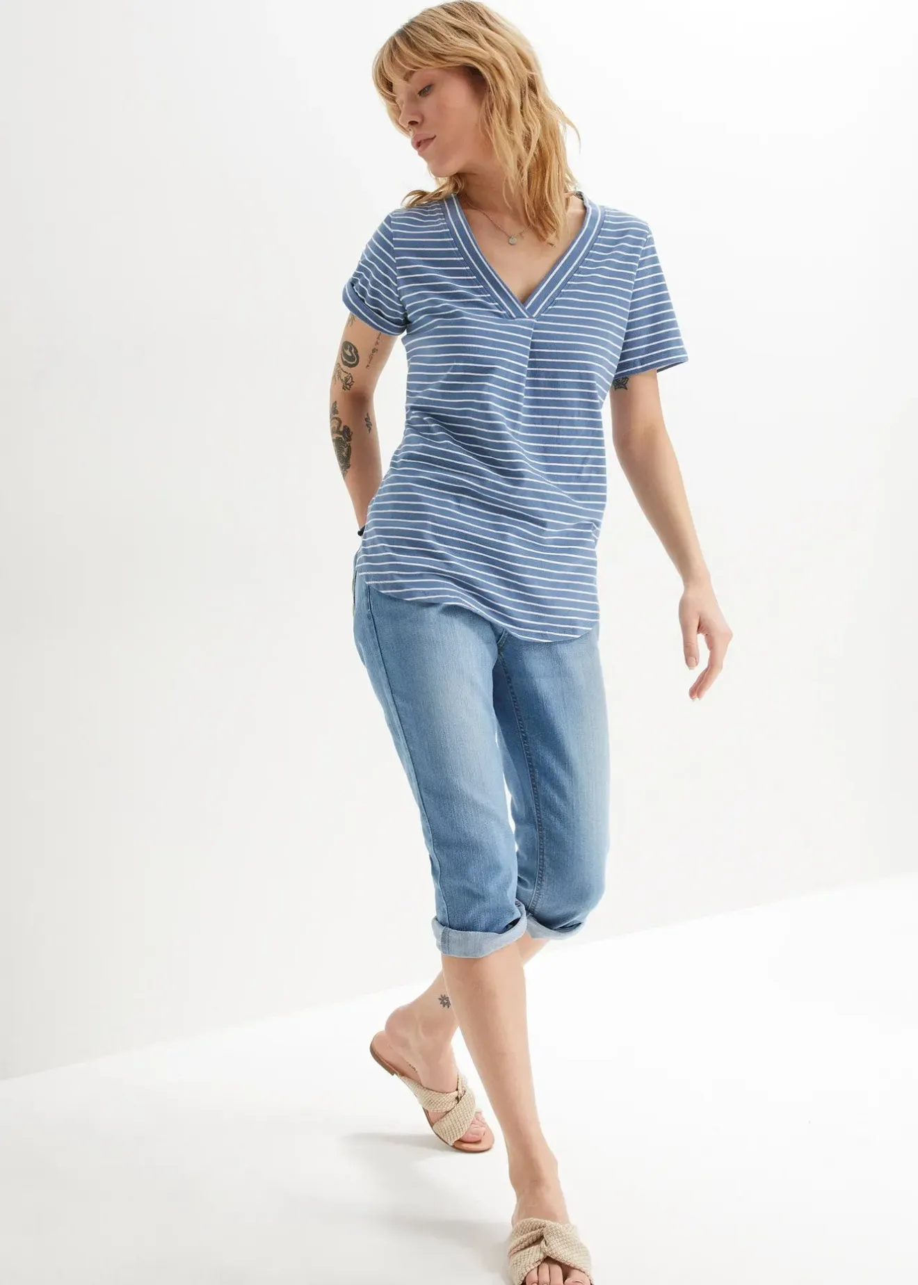 Femme bonprix Jeans|Jean slim, taille mi-haute, longueur 3/4