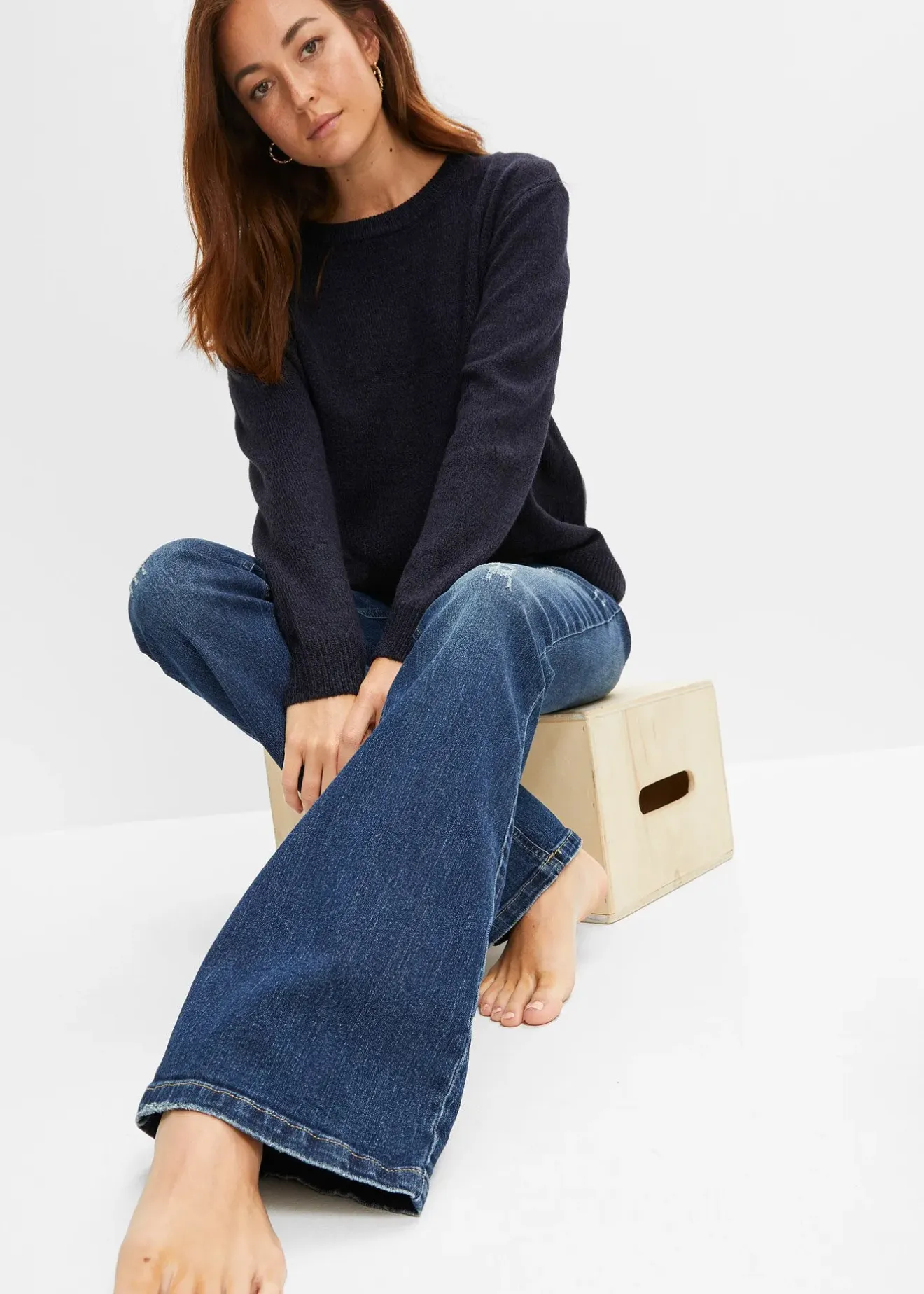bonprix Jean évasé, taille basse, extensible|Femme Jeans