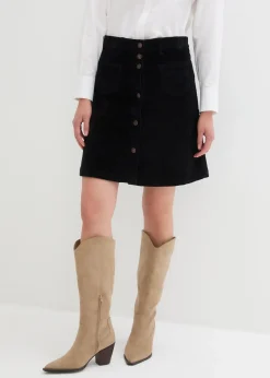 bonprix Jupe boutonnée en velours côtelé extensible|Femme Jupes