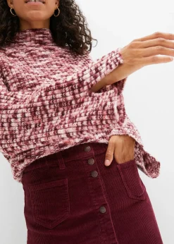 Femme bonprix Jupes|Jupe boutonnée en velours côtelé extensible